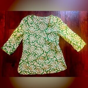 Boden Linen Top Tunic size 2 Green 3/4 Sleeve
